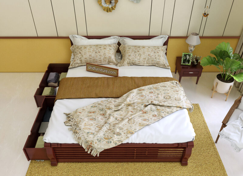 Roole Type Queen Size Bed With Stroage in Mahogany Wood