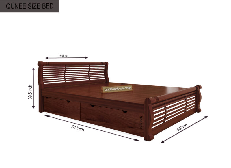 Roole Type Queen Size Bed With Stroage in Mahogany Wood