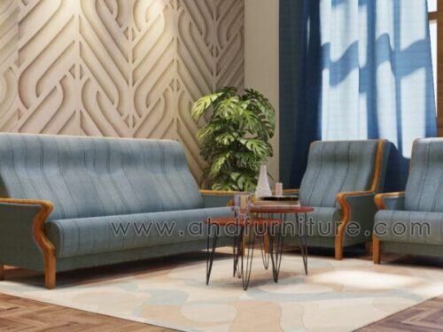 High Back Fabric Sofa Set in Teak Wood