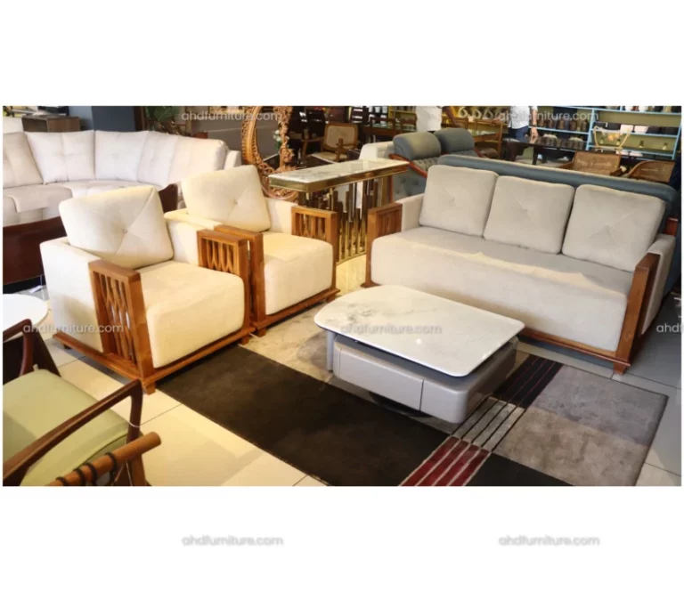 Alba Fabric Sofa Set In Teak Wood