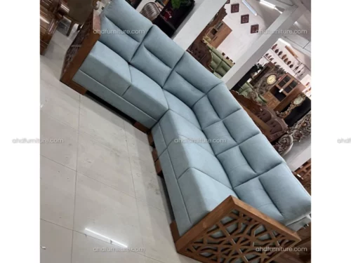Niki Corner Fabric Sofa Set In Teak Wood