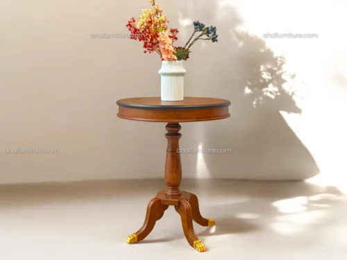 Dani Wooden Round Side Table In Teak Wood