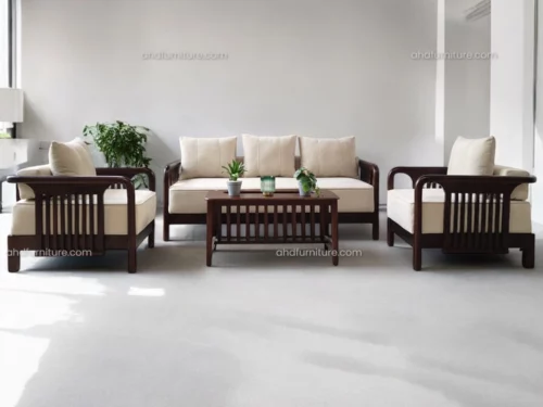 Munich Fabric Sofa Set In Wood