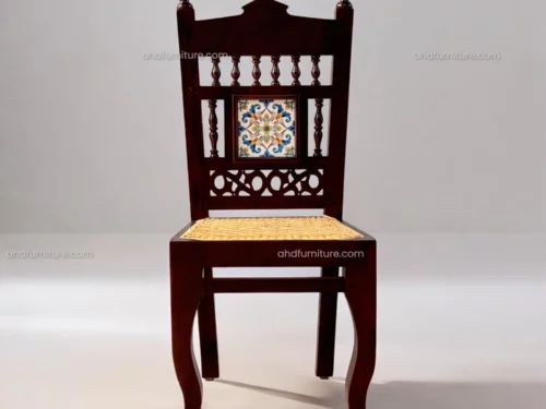Cliff Wooden Dining Chair With Tile & Cane In Mahogany Wood