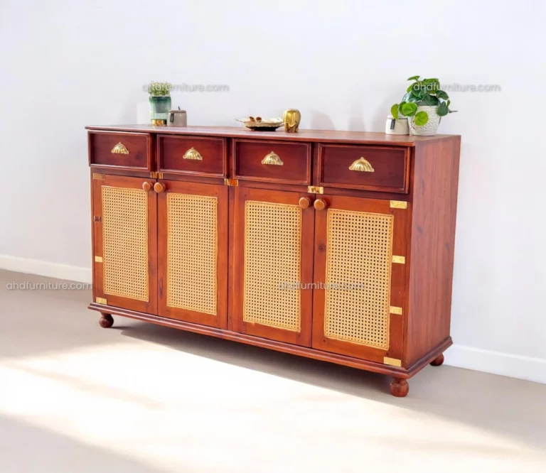 Buffet Table With Cane Work In Mahogany Wood