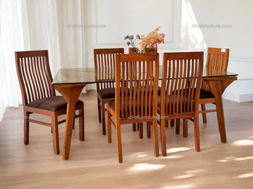X 6 Seater Wooden Dining Table Set With Curved Reaper Chair In Teak Wood