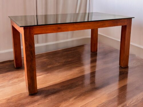 Dining Table 4 Seater With Glass Top in Teak Wood