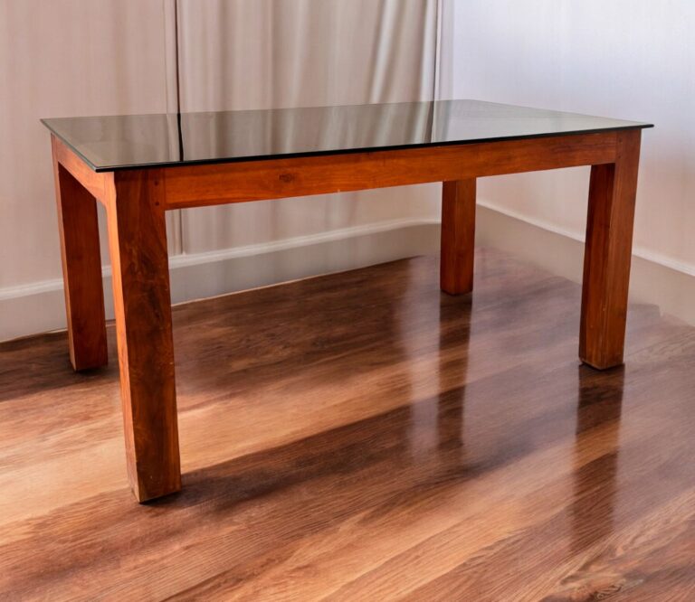 Dining Table 4 Seater With Glass Top in Teak Wood