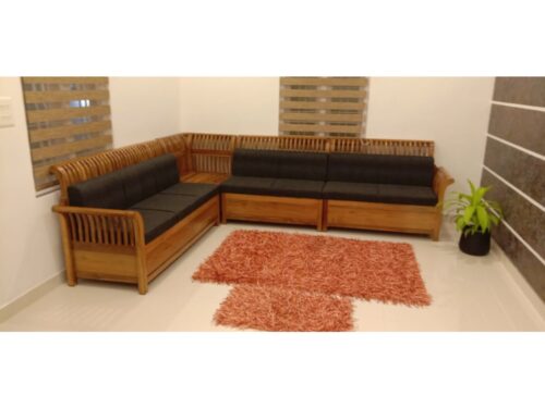 Meta Wooden Corner Sofa Set In Hardwood