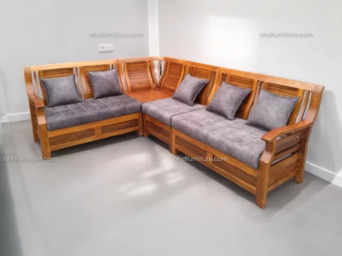 Jeta Wooden L Shape Sofa In Wood