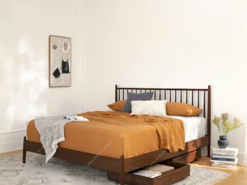 Grill Queen Size bed With Storage In Teak wood