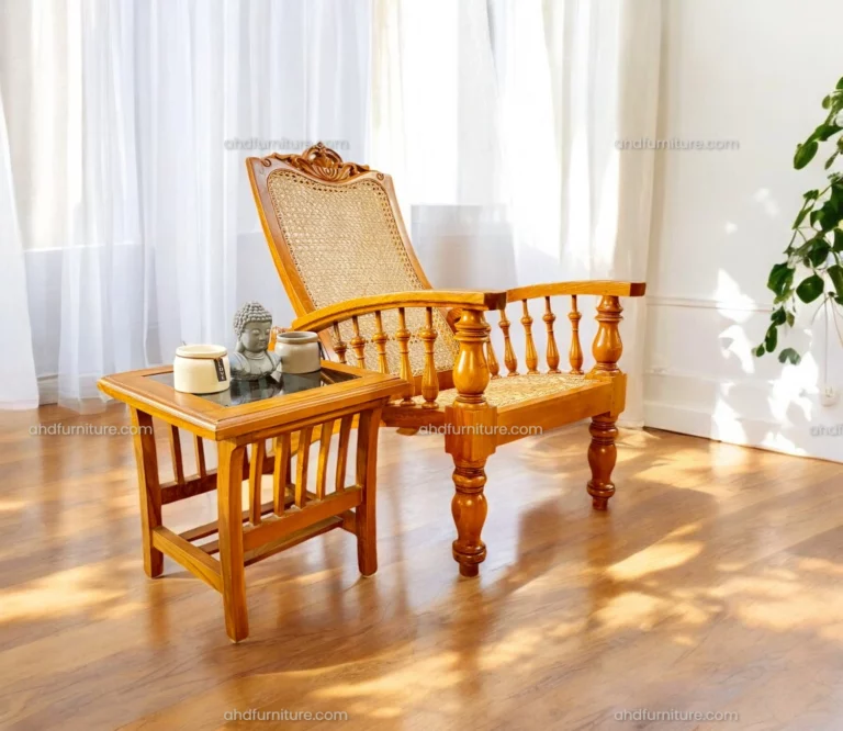 Hole Cane Work Wooden Easy Chair In Teak Wood
