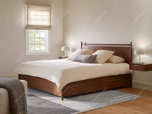 Kima Space Saving teak wood Queen Size Bed with Drawers