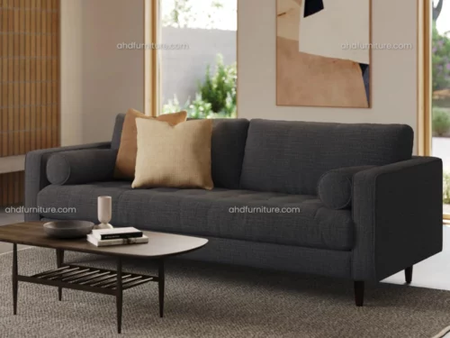 Linton 3 Seater Fabric Sofa Set With Dark Grey In Wood
