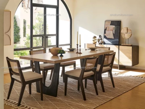 Rimini 6 Seater Wooden Dining Table Set In Wood