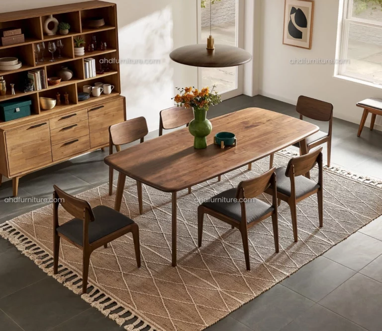 Lecce 6 Seater Wooden Dining Table Set In Wood