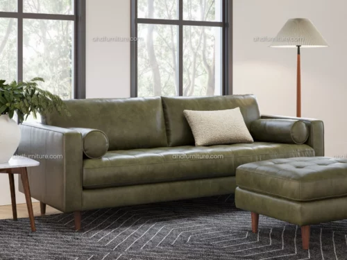 Linton 3 Seater Fabric Sofa Thatch Green Colour In Wood