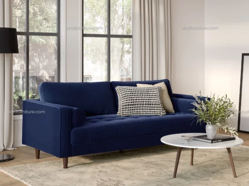 Linton 3 Seater Fabric Sofa Dark Blue Colour In Wood