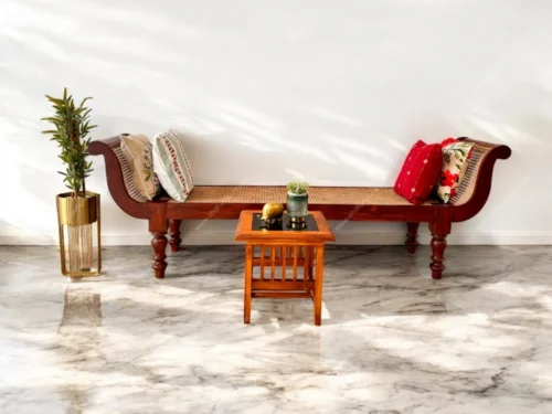 Traditional Diwan Cot With Cane Work In Teak Wood