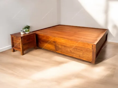 Simple teak wood Queen Bed With Space Saving Storage Box