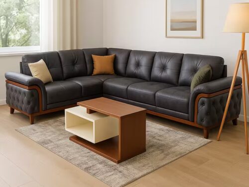 5 seater leather corner sofa black color