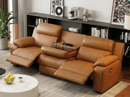 Bruno Leather 3 Seater Recliner Sofa Chair Brown 2