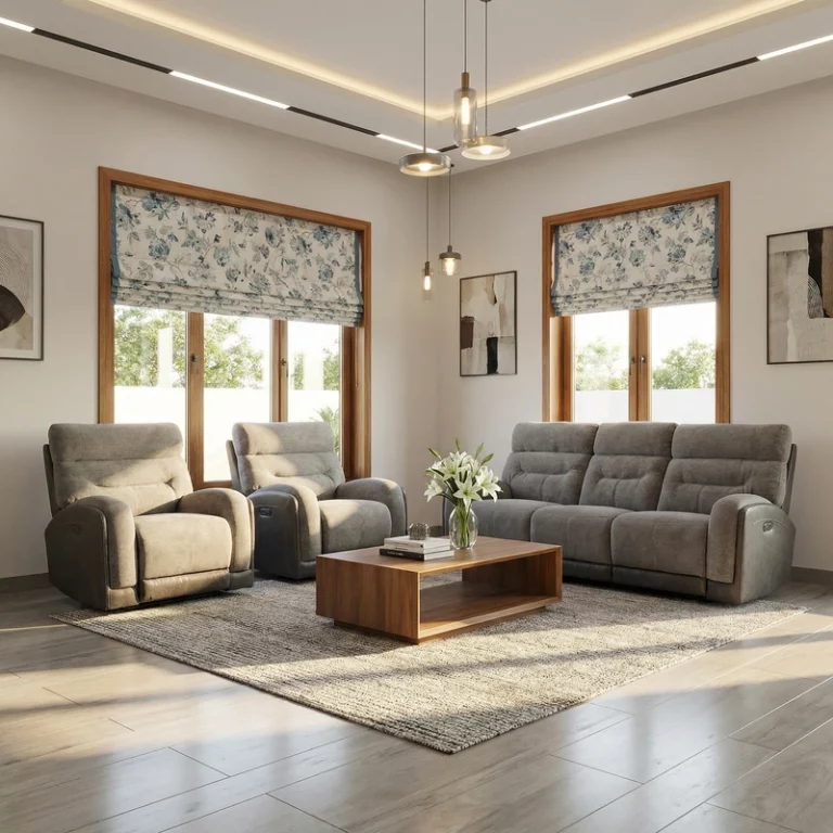Elegant Comfort Fabric Recliner Sofa Set 3+1+1 Grey