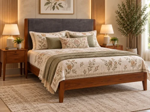 Evora King Size Bed In Teak Wood 1