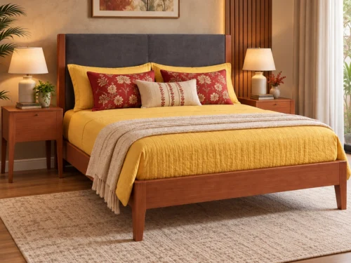 Evora Queen Size Bed In Mahogany Wood