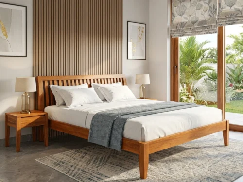 Faro King Size B2 Wooden Cot In Teak Wood