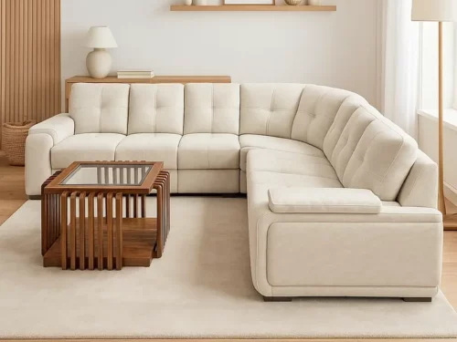 Loki Sectional Corner Sofa White Color Fabric