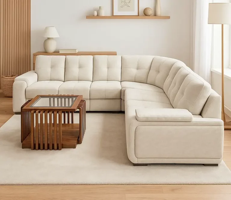 Loki Sectional Corner Sofa White Color Fabric