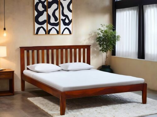 Elvas Single Size Wooden Cot In Mahogany Wood