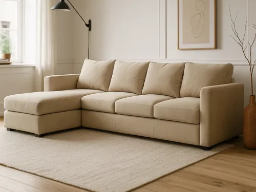 William L Shape Fabric Sofa Set cream color