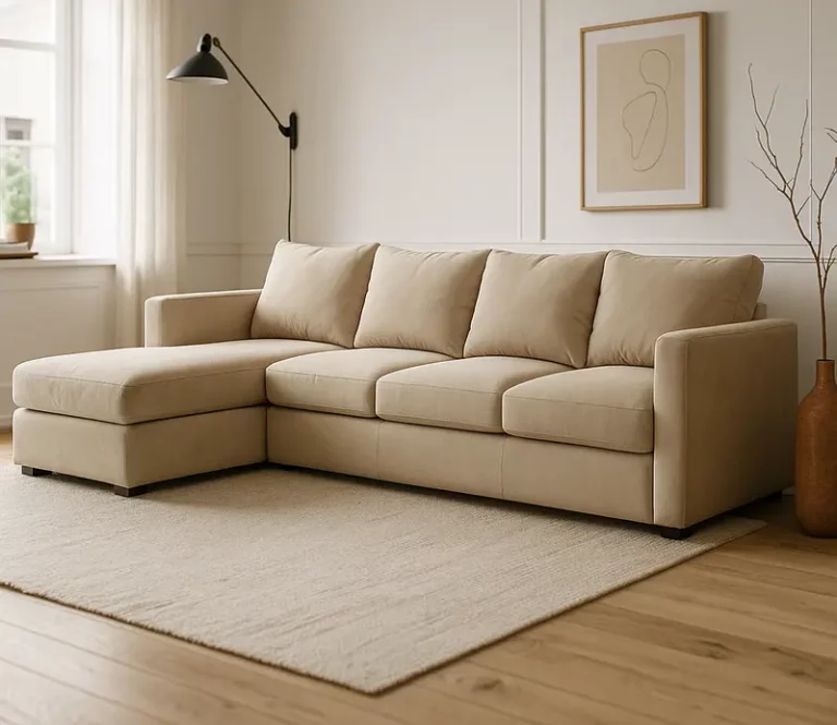 William L Shape Fabric Sofa Set cream color