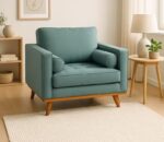 baton 1 seater teak wooden sofa with fabric cushion