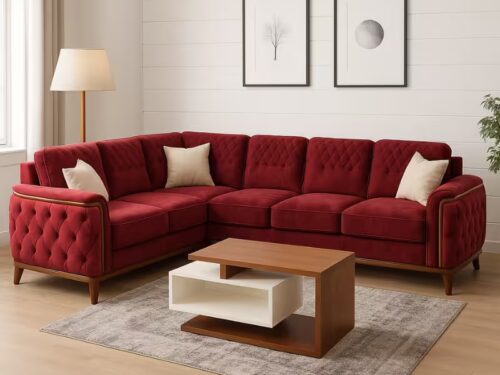 velvet 5 seater corner sofa red color