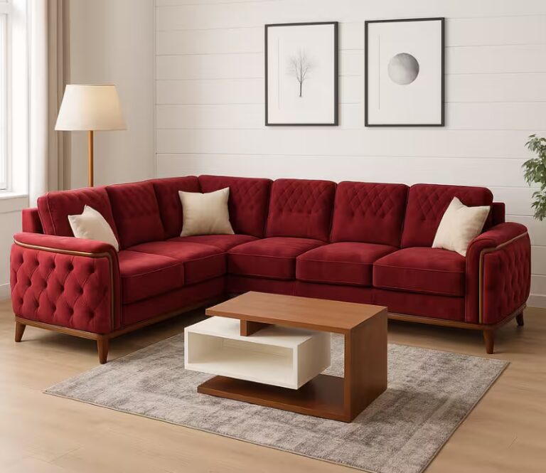 velvet 5 seater corner sofa red color