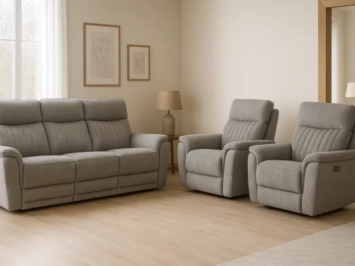 Glen Comfort Manuel Recliner Sofa Set In Grey Colour 3+1+1