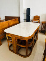 Space - Saver  4 Seater Dining Table Set In Teak Wood - Teak Wood, 6 Seater, Artifical Stone - Image 2