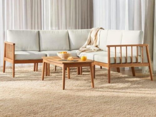 Prato Wooden Corner Sofa Set, sleek design, wooden grill design on