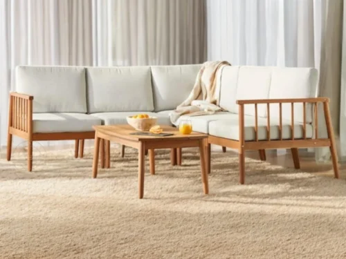 Prato Wooden Corner Sofa Set, sleek design, wooden grill design on