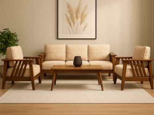 colombo teak wood sofa set 3+1+1 with cushion - ahd furniture