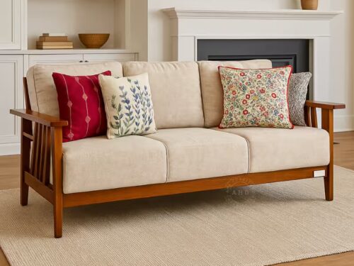 colombo three seater teak wood sofa with cushion - ahd furniture