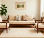 stan wooden sofa set 3+1+1 in mahogany with cushion - ahd furniture
