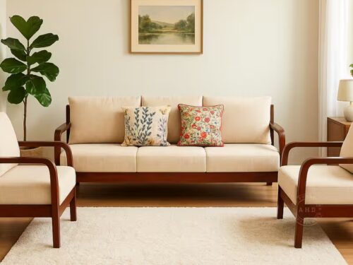 stan wooden sofa set 3+1+1 in mahogany with cushion - ahd furniture