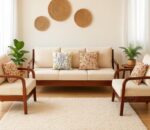 stan wooden sofa set 3+1+1 in mahogany with cushion - ahd furniture