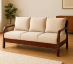 stan wooden sofa three seater in mahogany with cushion - ahd furniture