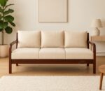 stan wooden sofa three seater in mahogany with cushion - ahd furniture