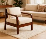 stand wooden sofa single seater in mahogany with cushion - ahd furniture